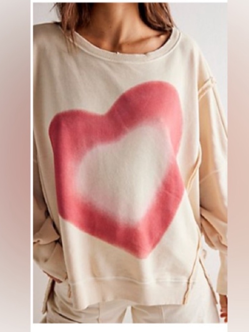 We the Free Camden Airbrush Heart Oversized Sweatshirt Size Medium
